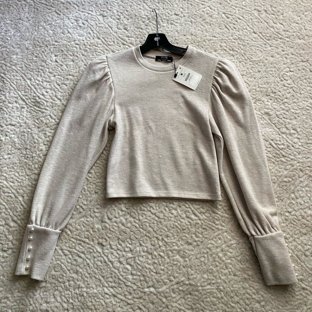 Zara fleece cropped puff-sleeved blouse